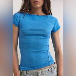 Free People We The Free Fitted Billie Tee Crisp Blue Size L